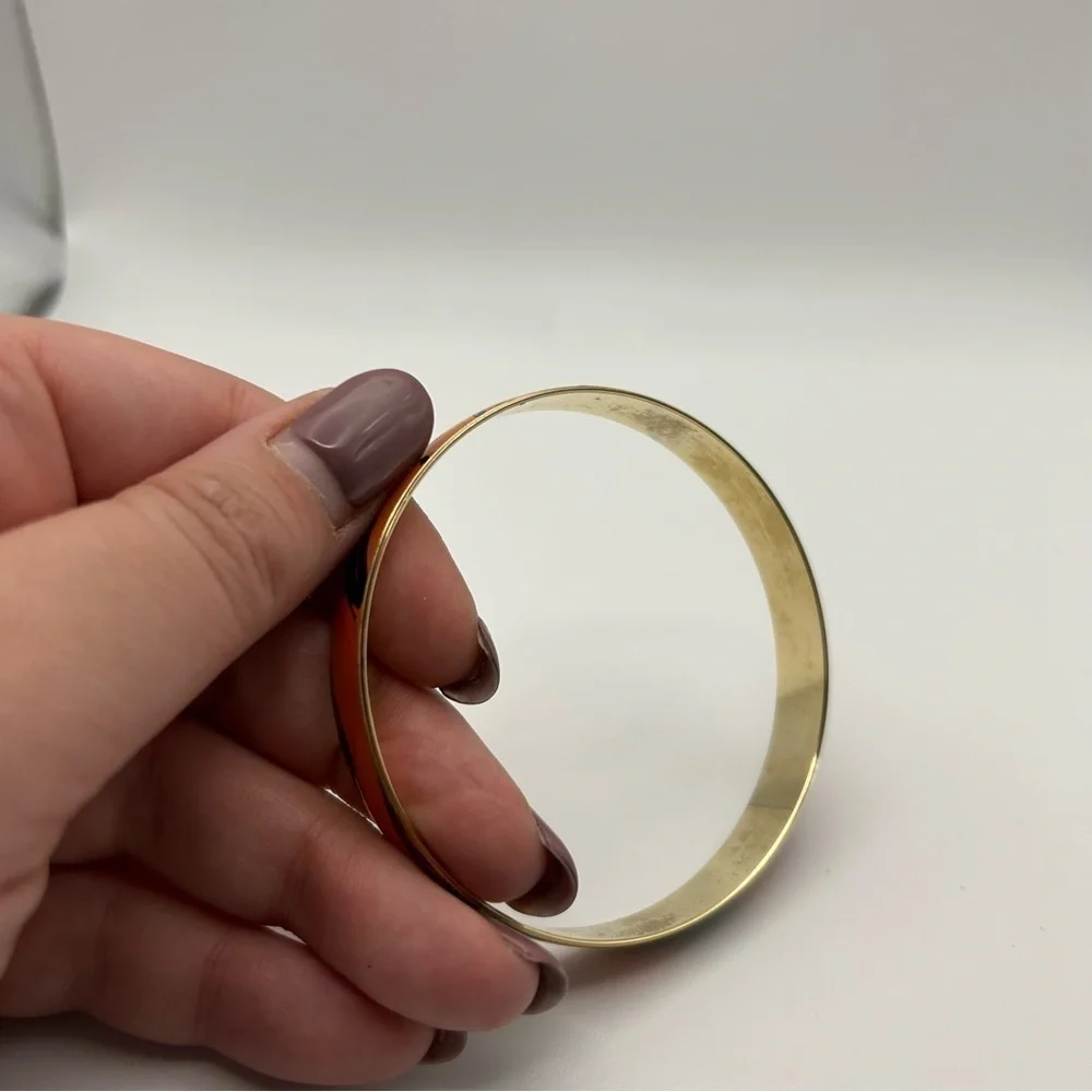 Vintage Orange with Black Swirls Gold Tone Bangle Bracelet